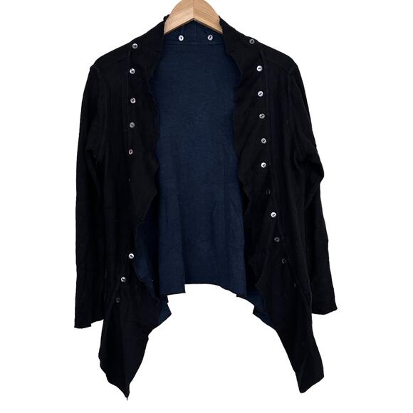 Parsley & Sage Black Blue Reversible Ruffle Cardigan Sz S - Picture 7 of 7